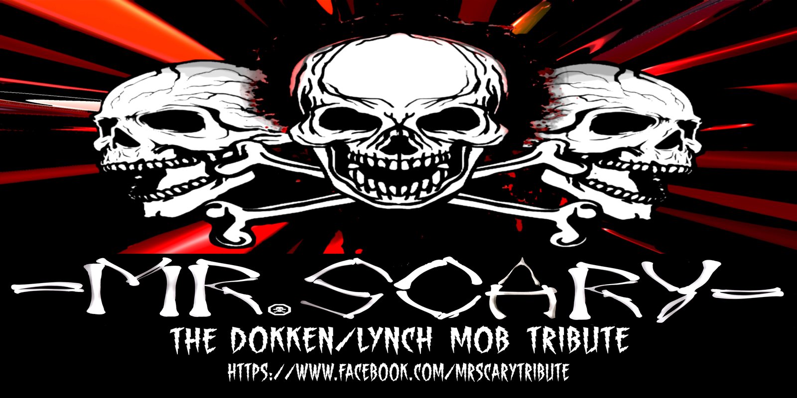Mr. Scary banner: three skulls and crossbones on a red starburst
